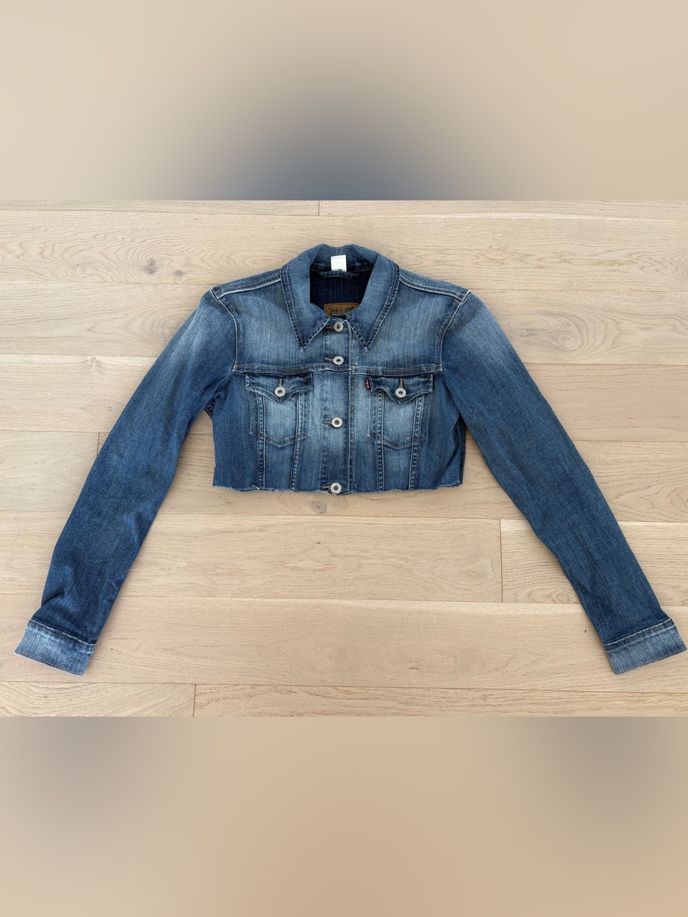 Levi's Super Cropped Womans Vintage Blue Washed Cropped Denim Jacket (S)